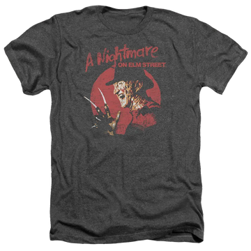 Charcoal men's heather t-shirt with A Nightmare on Elm Street Freddy Circle graphic