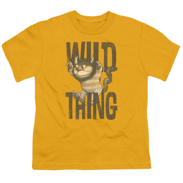 Gold youth t-shirt for ages 8 to 12 with Where The Wild Things Are Wild Thing graphic