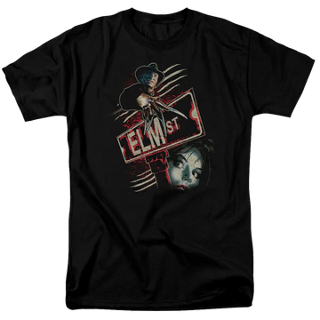 Black men's regular fit t-shirt with A Nightmare on Elm Street Elm St graphic