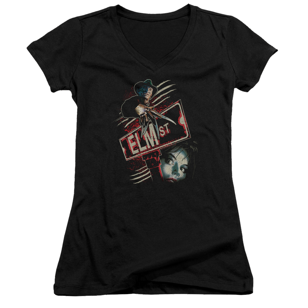 A Nightmare on Elm Street Elm St - Juniors V-Neck T-Shirt Juniors V-Neck T-Shirt A Nightmare on Elm Street