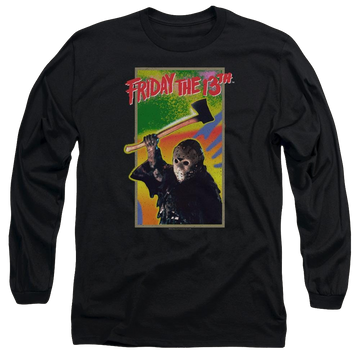Black men's long sleeve t-shirt with Friday The 13th Retro Game graphic