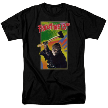 Black men's regular fit t-shirt with Friday The 13th Retro Game graphic