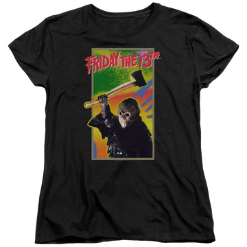 Black women's t-shirt with Friday The 13th Retro Game graphic