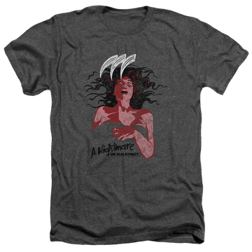 Charcoal men's heather t-shirt with A Nightmare on Elm Street Illustrated European Poster graphic