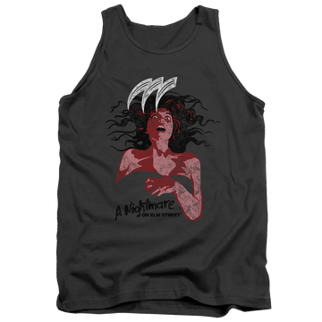 Charcoal men's tank with A Nightmare on Elm Street Illustrated European Poster graphic