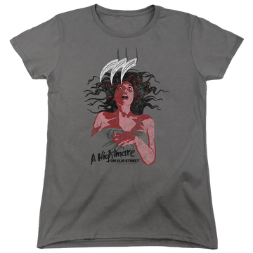 Charcoal women's t-shirt with A Nightmare on Elm Street Illustrated European Poster graphic