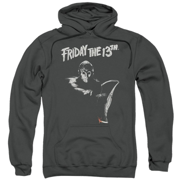 Charcoal pullover hoodie with Friday The 13th Ax graphic