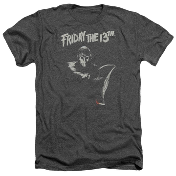 Charcoal men's heather t-shirt with Friday The 13th Ax graphic