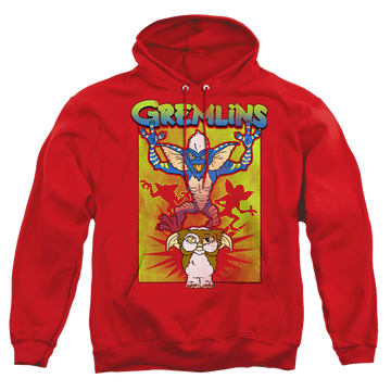 Red pullover hoodie with Gremlins Be Afraid graphic