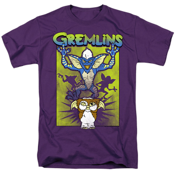 Purple men's regular fit t-shirt with Gremlins Be Afraid graphic