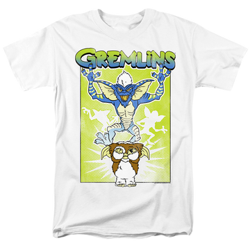 White men's regular fit t-shirt with Gremlins Be Afraid graphic