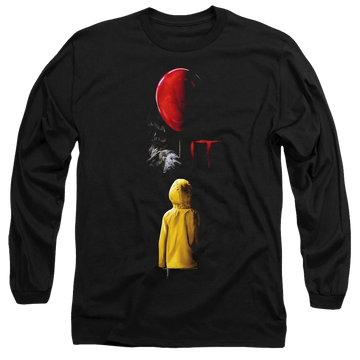 Black men's long sleeve t-shirt with IT Red Balloon graphic