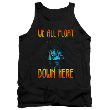 Black men's tank with IT We All Float Down Here graphic