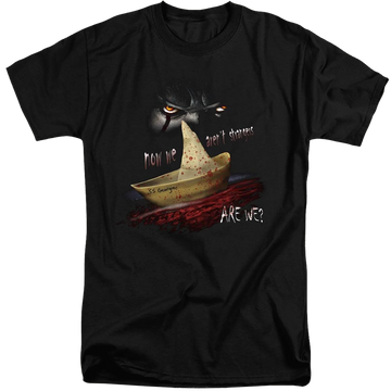Black men's tall fit t-shirt with IT Now We Arent Strangers graphic