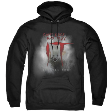 Black pullover hoodie with IT Come Back And Play graphic