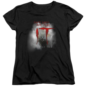Black women's t-shirt with IT Come Back And Play graphic