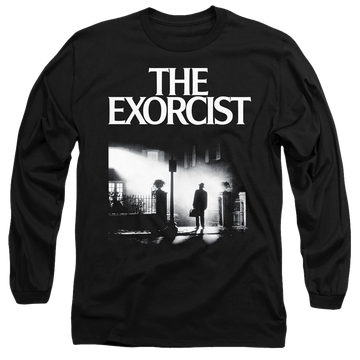 Black men's long sleeve t-shirt with Exorcist Poster graphic