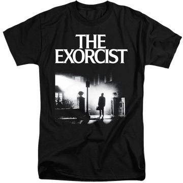 Black men's tall fit t-shirt with Exorcist Poster graphic