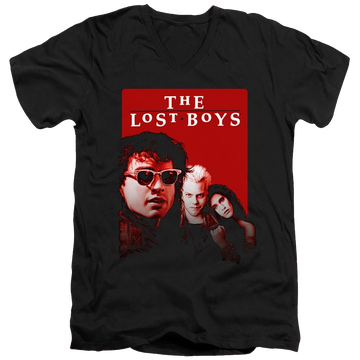 Black men's v-neck t-shirt with Lost Boys Michael David Star graphic