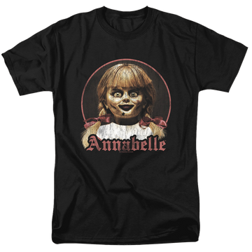 Black men's regular fit t-shirt with Annabelle Portrait graphic