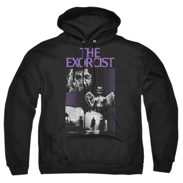 Black pullover hoodie with Exorcist What An Excellent Day graphic