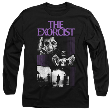 Black men's long sleeve t-shirt with Exorcist What An Excellent Day graphic