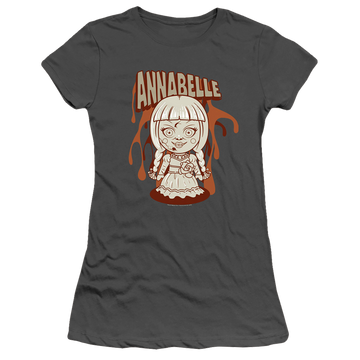 Charcoal juniors t-shirt with Annabelle Illustration graphic