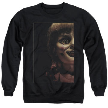 Black men's crewneck sweatshirt with Annabelle Doll Tear graphic