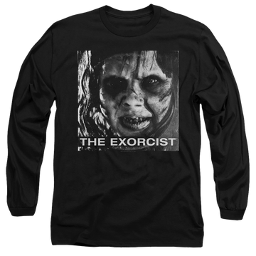 Black men's long sleeve t-shirt with Exorcist Regan Approach graphic