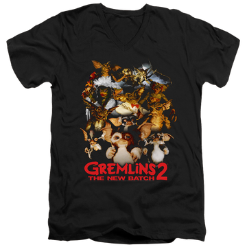 Black men's v-neck t-shirt with Gremlins Goon Crew graphic