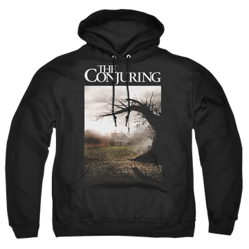 Black pullover hoodie with Conjuring Poster graphic