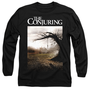 Black men's long sleeve t-shirt with Conjuring Poster graphic
