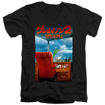 Black men's v-neck t-shirt with Gremlins G2 Poster graphic