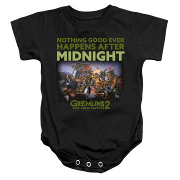 Black baby bodysuit with Gremlins After Midnight graphic