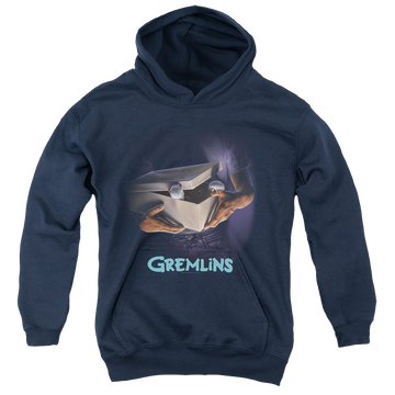 Navy youth hoodie for ages 8 to 12 with Gremlins Original Poster graphic