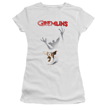 White juniors t-shirt with Gremlins Shadow graphic