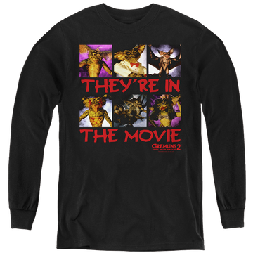 Black youth long sleeve t-shirt with Gremlins In The Movie graphic