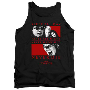 Black men's tank with Lost Boys Never Die graphic