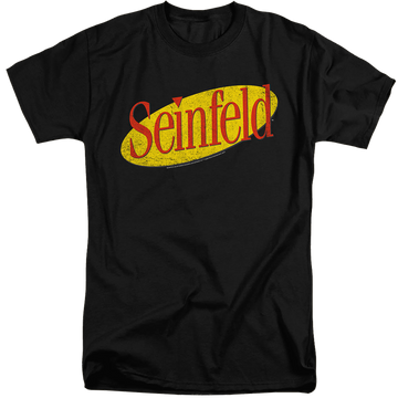 Black men's tall fit t-shirt with Seinfeld Logo graphic