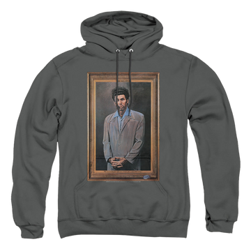 Charcoal pullover hoodie with Seinfeld Kramer Portrait graphic