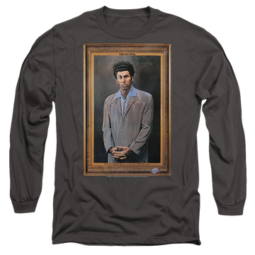 Charcoal men's long sleeve t-shirt with Seinfeld Kramer Portrait graphic