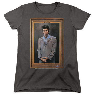 Charcoal women's t-shirt with Seinfeld Kramer Portrait graphic