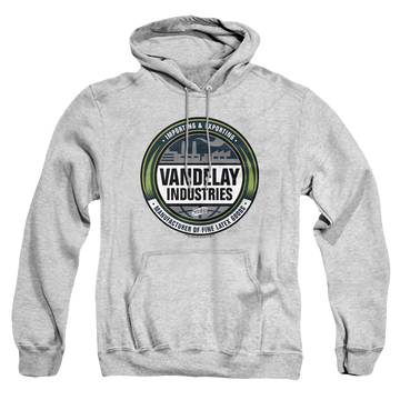 Athletic heather pullover hoodie with Seinfeld Vendelay Logo graphic