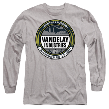 Athletic heather men's long sleeve t-shirt with Seinfeld Vendelay Logo graphic
