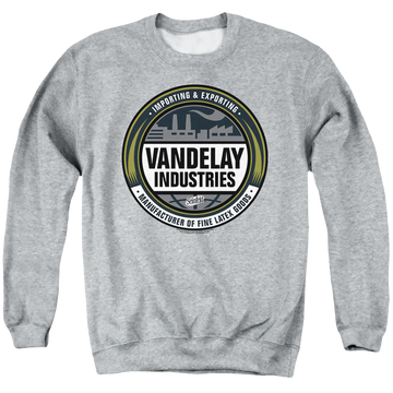 Athletic heather men's crewneck sweatshirt with Seinfeld Vendelay Logo graphic