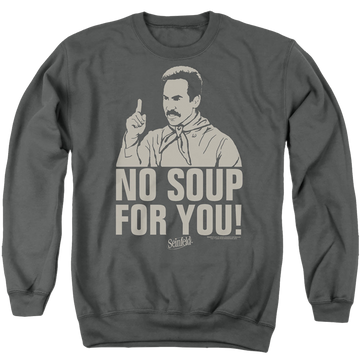 Charcoal men's crewneck sweatshirt with Seinfeld No Soup graphic