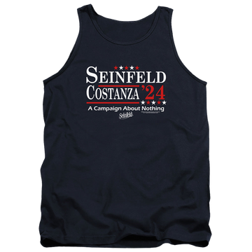Navy men's tank with Seinfeld Election Tee graphic