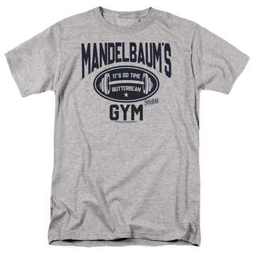Athletic heather men's regular fit t-shirt with Seinfeld Madelbaum's Gym graphic