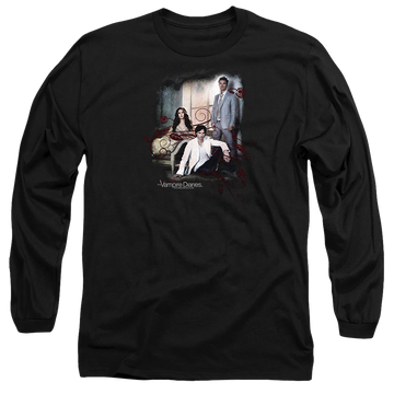 Black men's long sleeve t-shirt with The Vampire Diaries 3 + 1 graphic