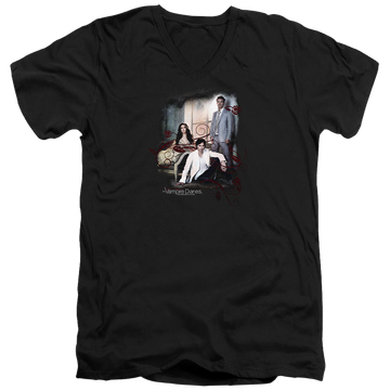 Black men's v-neck t-shirt with The Vampire Diaries 3 + 1 graphic